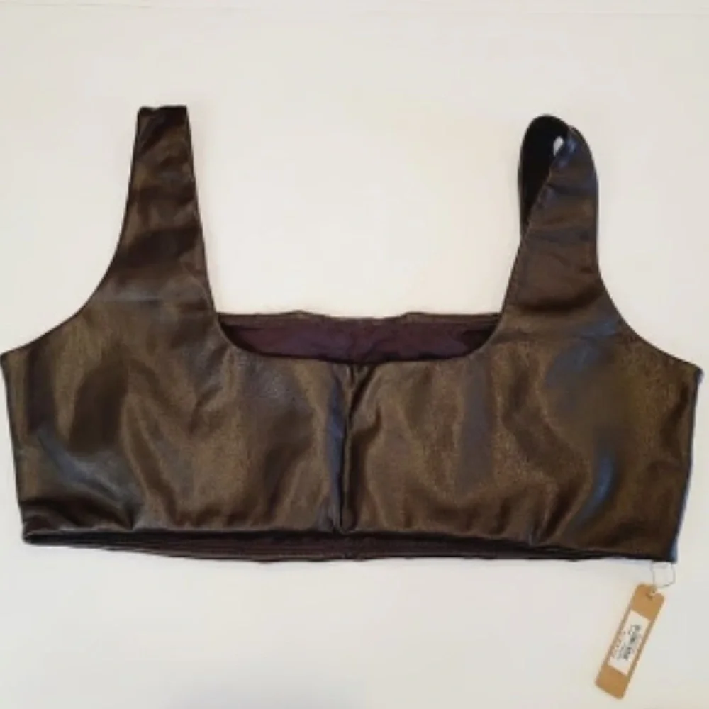 SKIMS Brown Faux Leather Bra Sz L - Picture 4 of 8